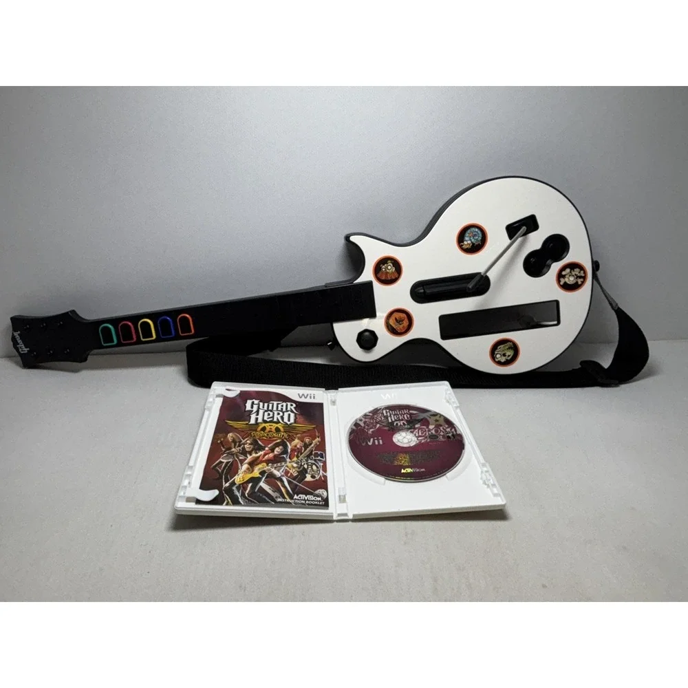 Nintendo Wii Guitar Hero Gibson White Les Paul Aerosmith Bundle Tested Working!